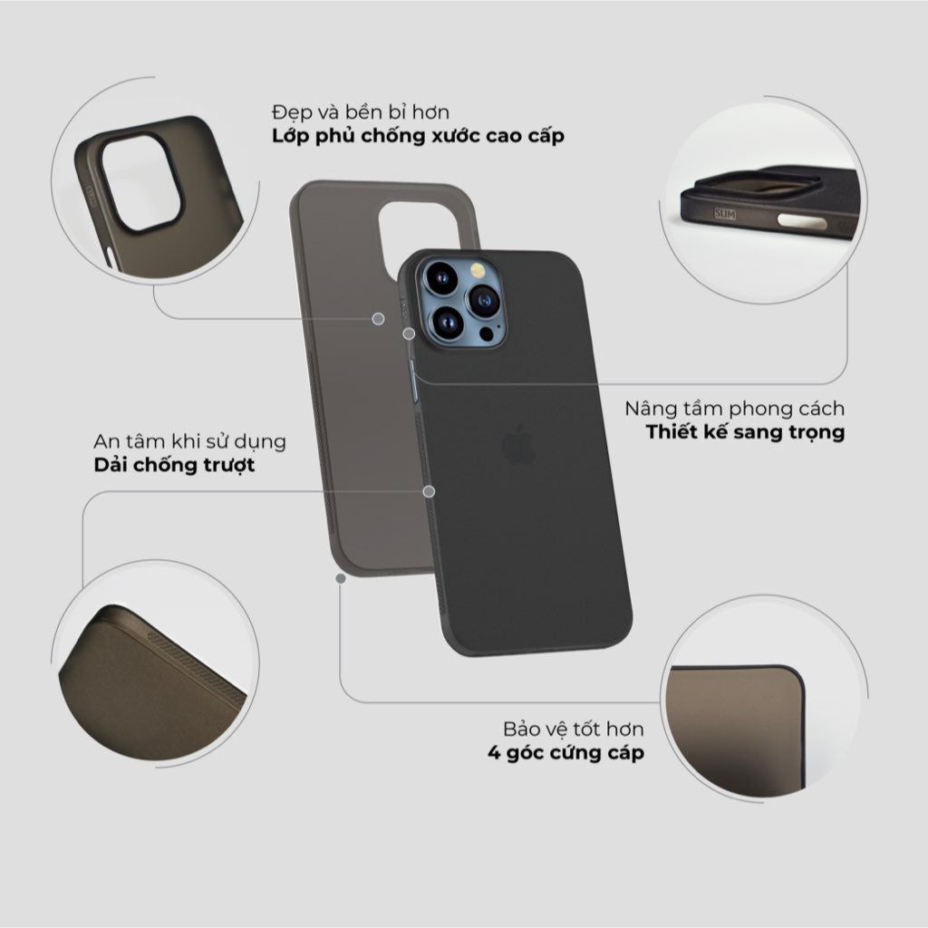 Ốp Lưng Slimcase cho iPhone 13 Pro - Pro - Nhám Đen - Slimcase Vietnam