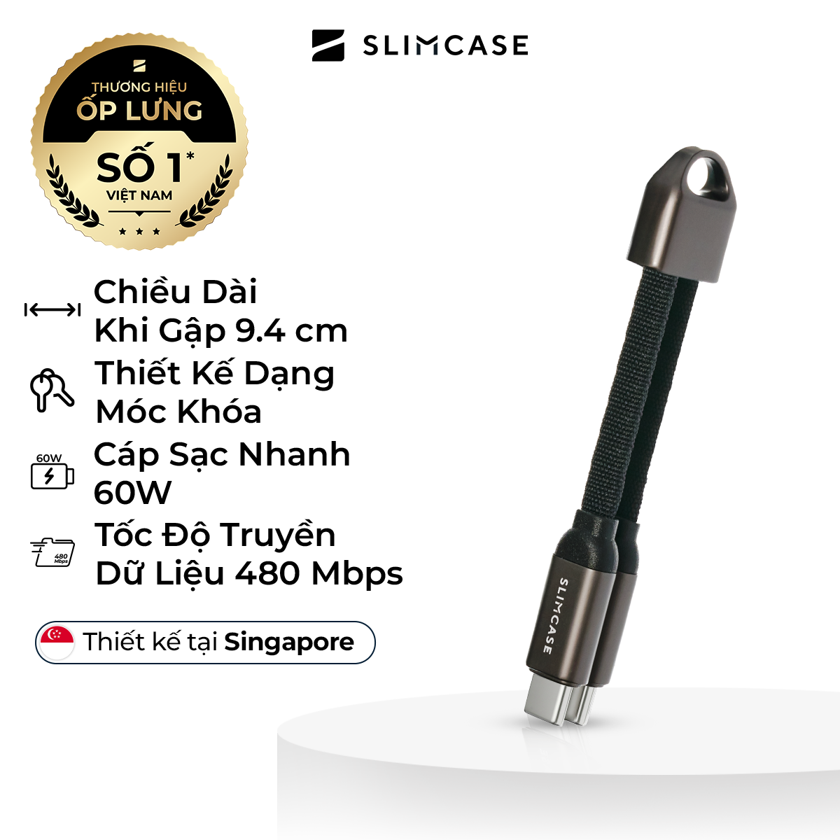 Dây Sạc Nhanh Type C-C Móc Khóa 60W Slimcase - Hợp Kim Kẽm Siêu Bền - Default Title Slimcase Vietnam